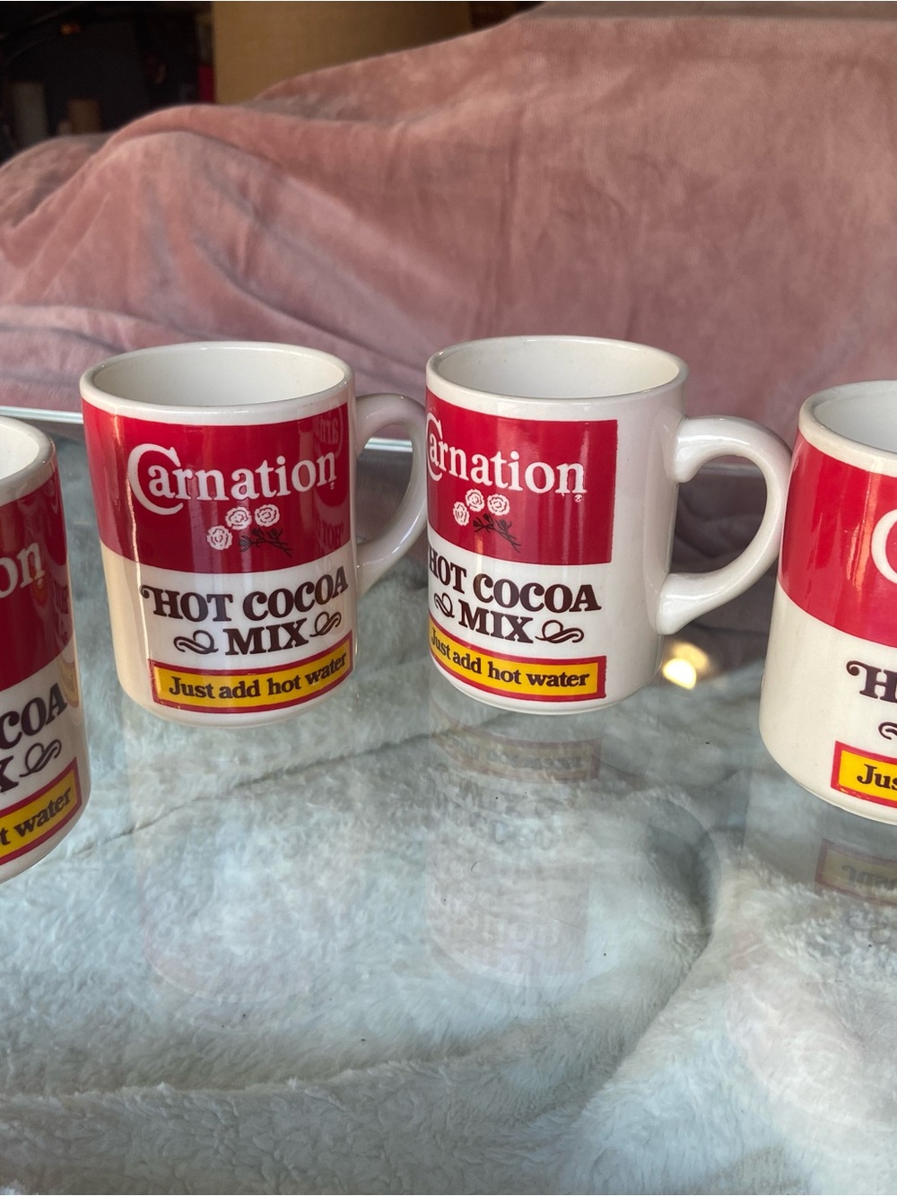 Vintage Carnation Red & White Hot Cocoa Mix Ceramic Mug - Set of 4